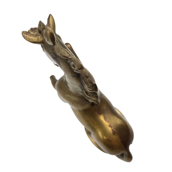 Vintage Brass Rearing Unicorn Figurine With Flowing Mane & Tail - Picture 12 of 16